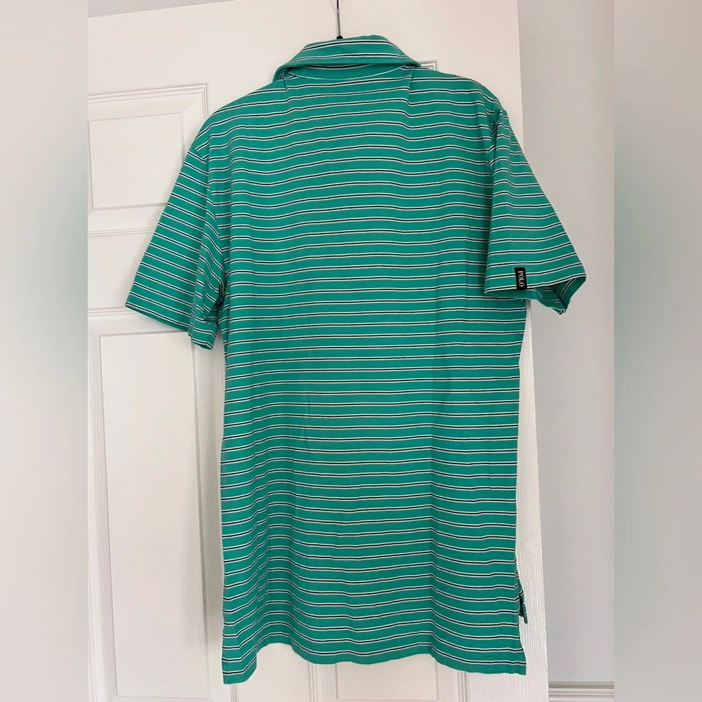 Ralph Lauren Polo Golf shirt Green blue striped Stretch Lisle Short sleeve men S